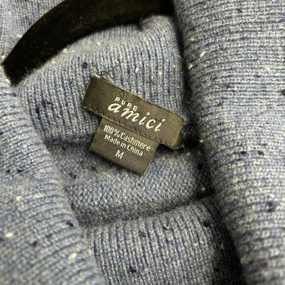 Pure Amici 100% Blue Speckled Poncho Knit Sweater Size M Kangaroo Pocket Stretch - Picture 8 of 8